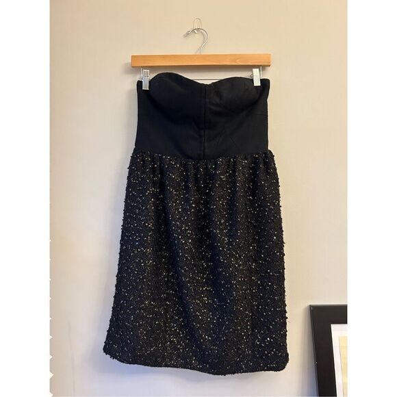 MM Couture by Miss Me - black with gold tweed wool strapless dress 😍 - Picture 1 of 9